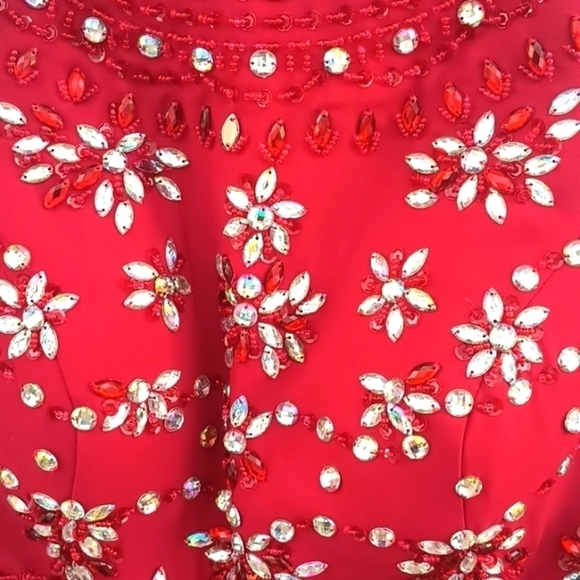 Two piece formal prom bejeweled rhinestone red dress - Picture 5 of 13